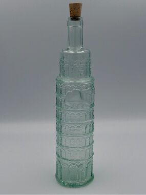 Leaning Tower of Pisa Green Glass Bottle Vintage w/ Cork World Market Italy